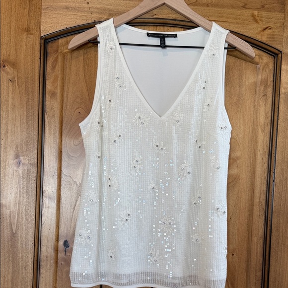 White House Black Market Tops - White House Black Market White Sequin Tank Top